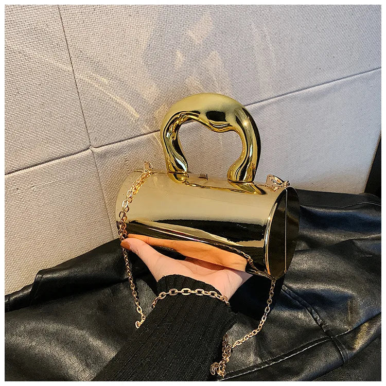 Women's Handbag Bags For Women 2025 Party Clutches Fashion Cylinder Mini Evening Purse Crossbody Shoulder Bag Gold Box Clutch