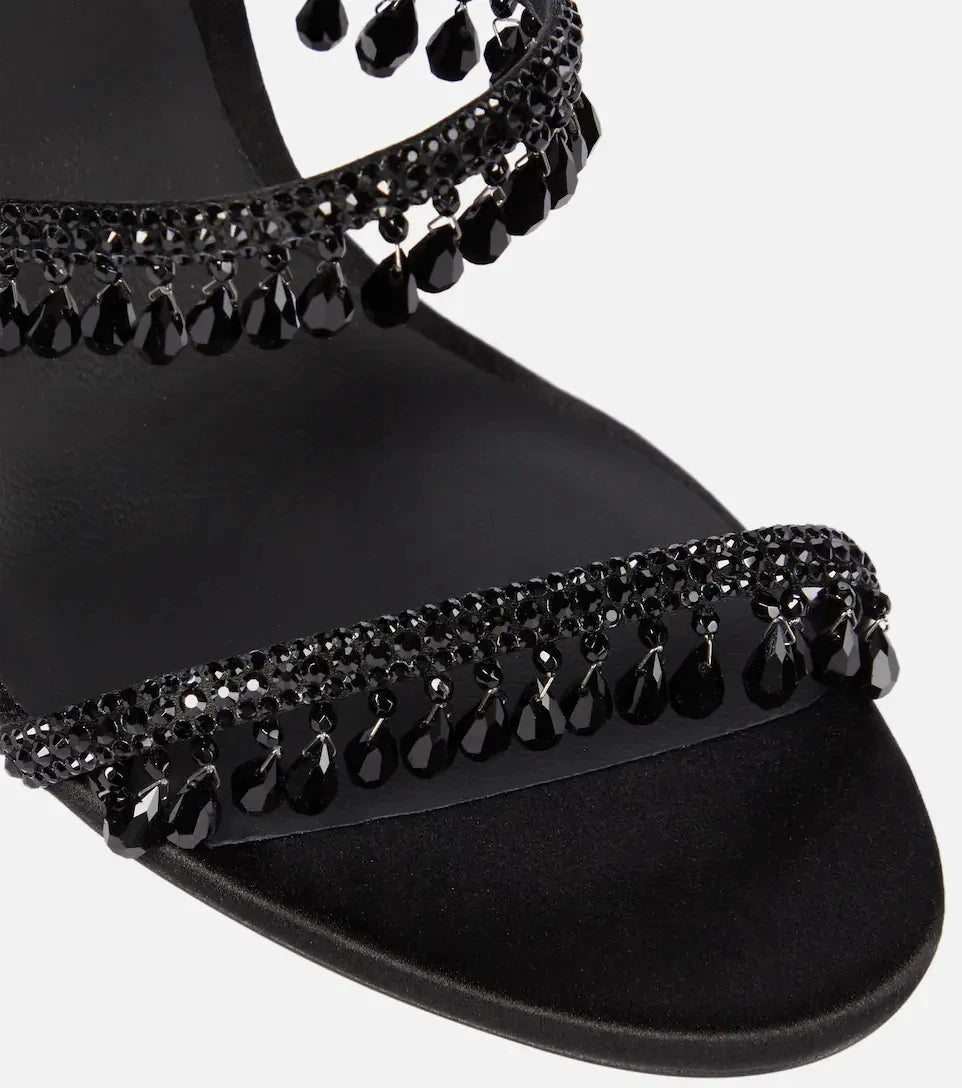 2025 Women's New Rhinestone Sandals Fashion Tassel Crystal Shoes Sexy Nightclub Banquet Party Twining Stiletto Women's Sandals