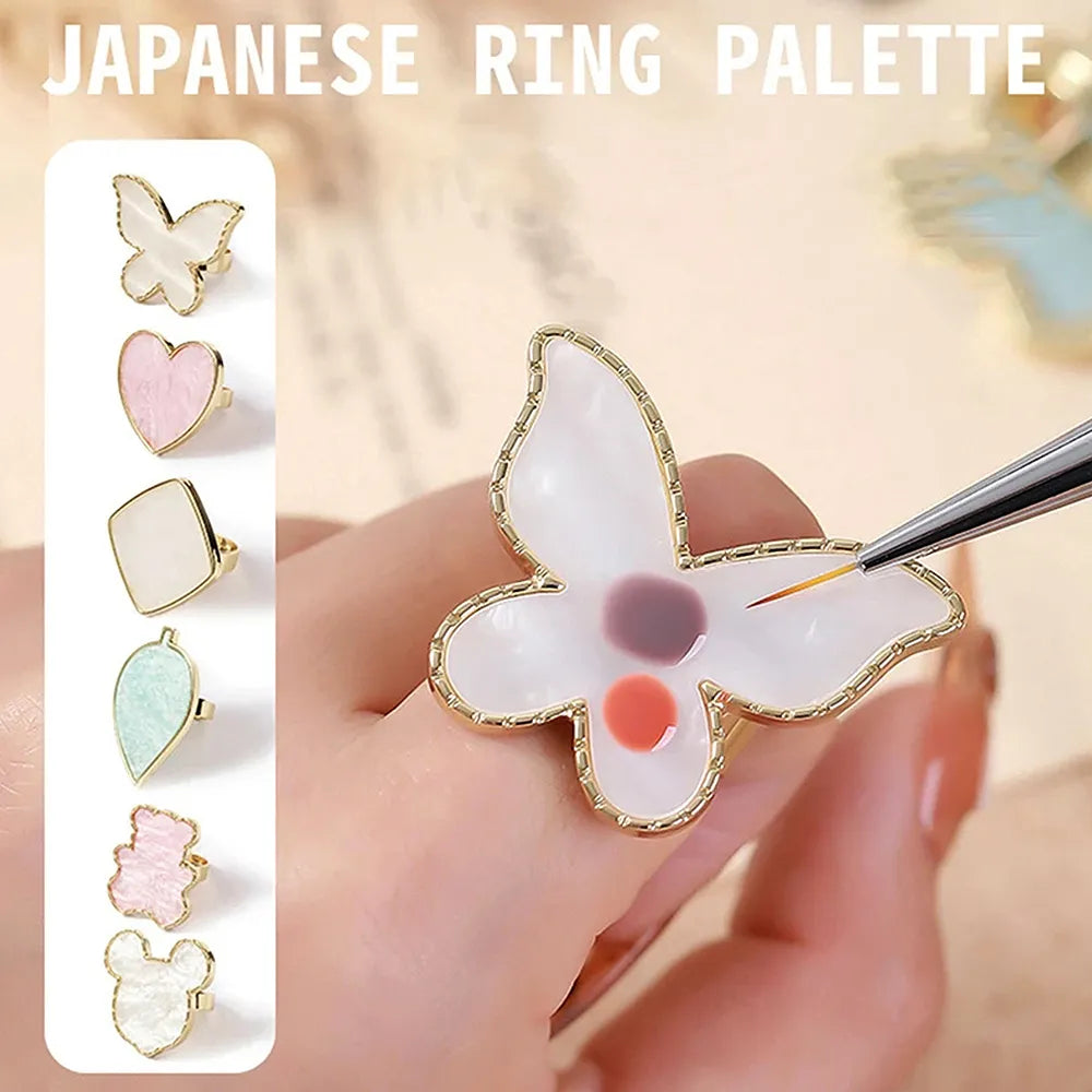 Nail Palette, Resin Nail Art Finger Ring Plate Gel Polish Cream Holder Mixing Color Palette