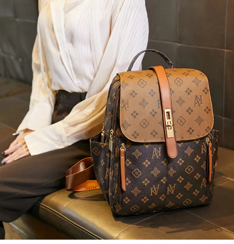 Retro Casual Shoulder Bag Large Capacity Schoolbag Backpack Ladies Printing Fashion Peplum Large Bag Unisex Waterproof