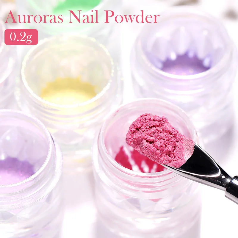 NICOLE DIARY Aurora Nail Powder Chrome Pigment Pearl Metallic Rubbing Dust Chameleon Effect Nail Art Glitter Manicure Decoration