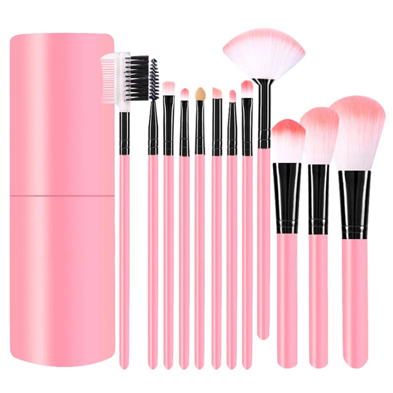 12Pcs/Sets Makeup Brushes Tool Eye Shadow Foundation Eyebrow Lip Brush cosmetics Leather Cup Holder Case Kit  brush set