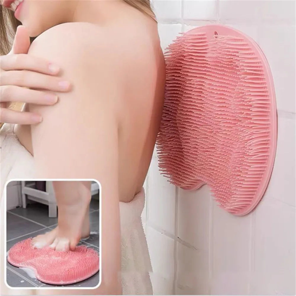 Silicone Rub Back Brush Massage Shower Mat with Sucker Bathroom Non-slip Wash Foot Pad Bath Massage Foot Exfoliating Brush Pad