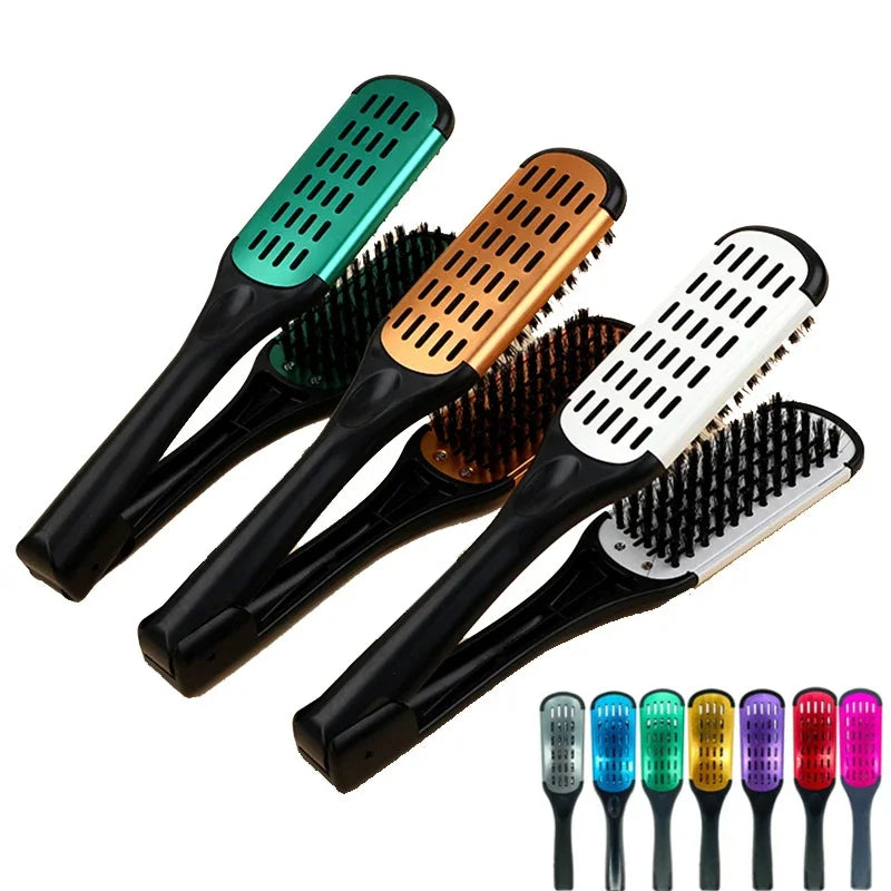 Pro Hairdressing Straightener Nylon Hair Straightening Double Brushes V Shape Comb Clamp Not Hurt Styling Tools DIY Home