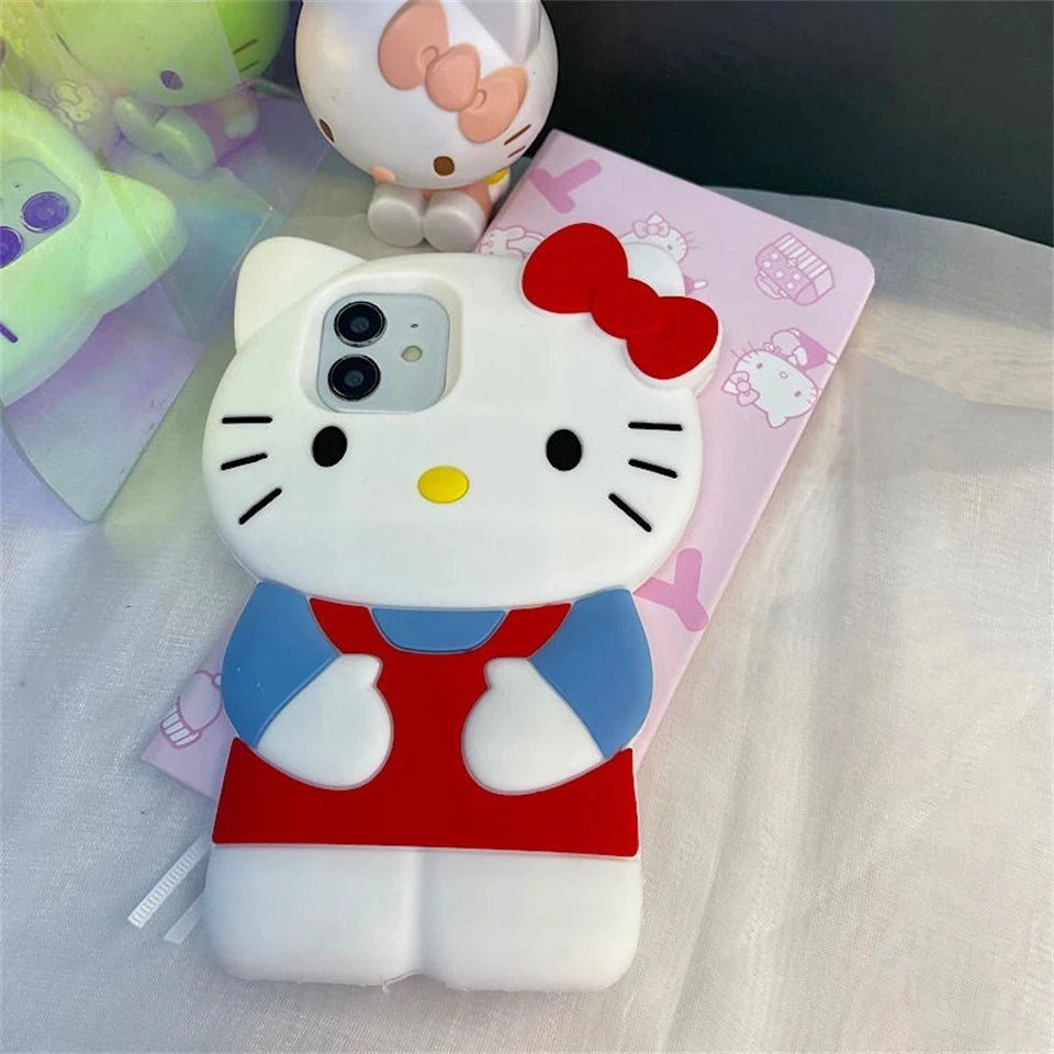 Sanrio 3D Stereoscopic Hello Kitty Cases For iPhone 15 14 13 12 11 Pro Max Mini XR XS 8 Plus Soft Silicone Shockproof Back Cover