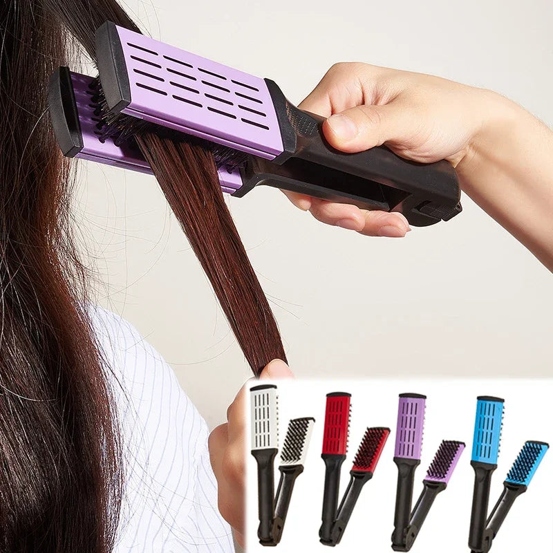 Pro Hairdressing Straightener Nylon Hair Straightening Double Brushes V Shape Comb Clamp Not Hurt Styling Tools DIY Home