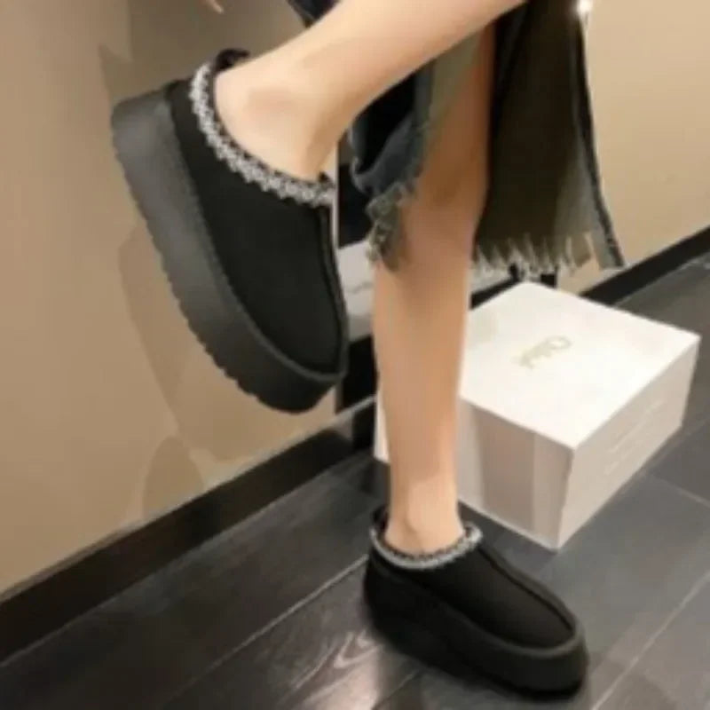 2025 New Women's Fur Slippers Dress Thick-soled Shoes Short Plush Comfortable Women's Cotton Shoes Designer Winter Snow Boots