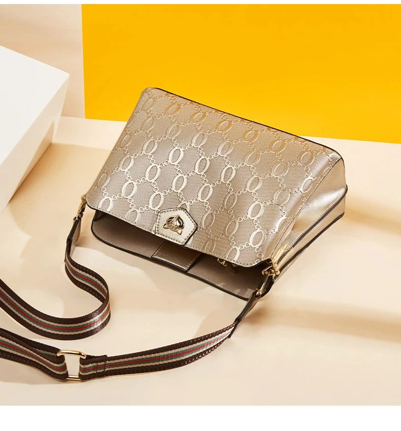 FOXER-Leather Shoulder Bag for Women, Monogram Crossbody Handbag, Gift for Lady, Mom, Wife