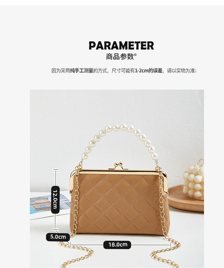 New Fashion Versatile Lingge Embroidery Clip Chain Strap Crossbody Mobile Phone Bag Pearl Handheld Women's Bag
