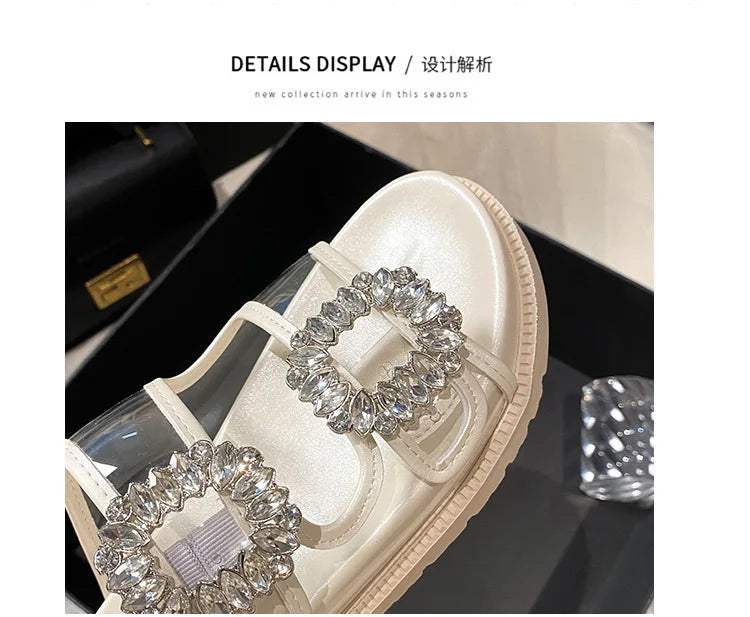pearl rivets thick bottom women slippers crystal beading flip flops lace band platform sandalias mujer pearl slides big size 43