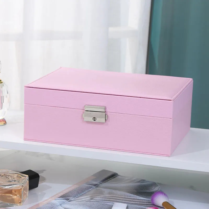 Two-Layer Leather Jewelry Box Organizer