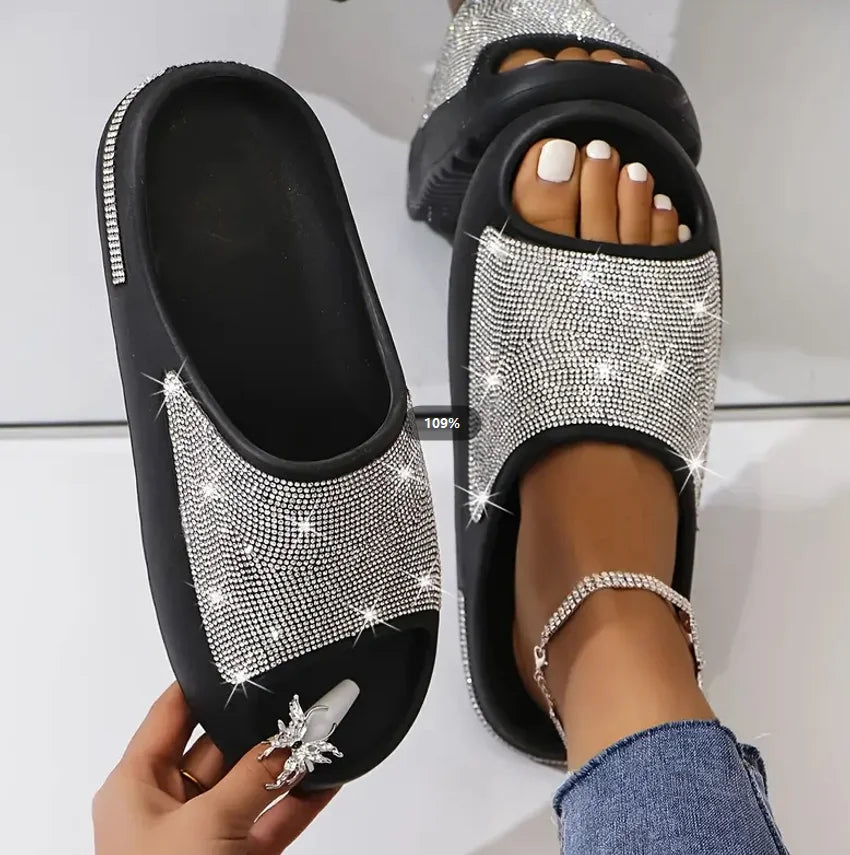 2023 women's/men new women's shoes with diamond face, thin flash thick bottom slippers sandals outdoor beach slippers 36-45