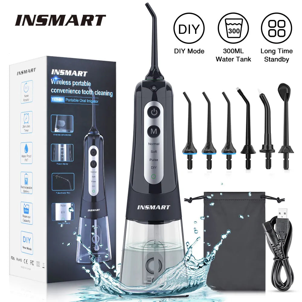 INSMART Oral Irrigator Dental Water Flosser Teeth Whitening Waterproof Portable Dental Water Jet Floss 300ML Teeth Cleaner