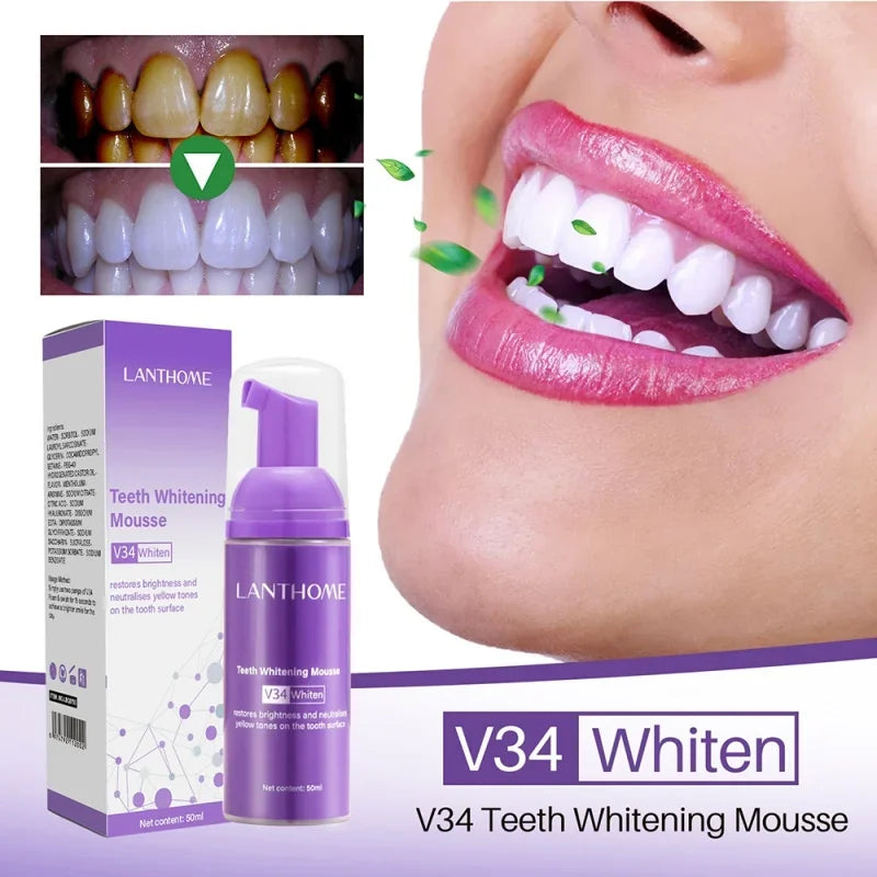 50ml Toothpaste Mousse V34 Teeth Cleaning Whitening Toothpaste Yellow Teeth Removing Tooth Stains Oral Cleaning Tooth Care 2024