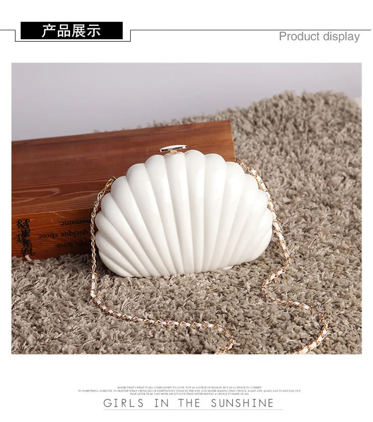 White Acrylic Seashell Shape Women's Handbags Party Fashion Chain Wedding Evening Bag Lady Purses Shell Shoulder Crossbody bag