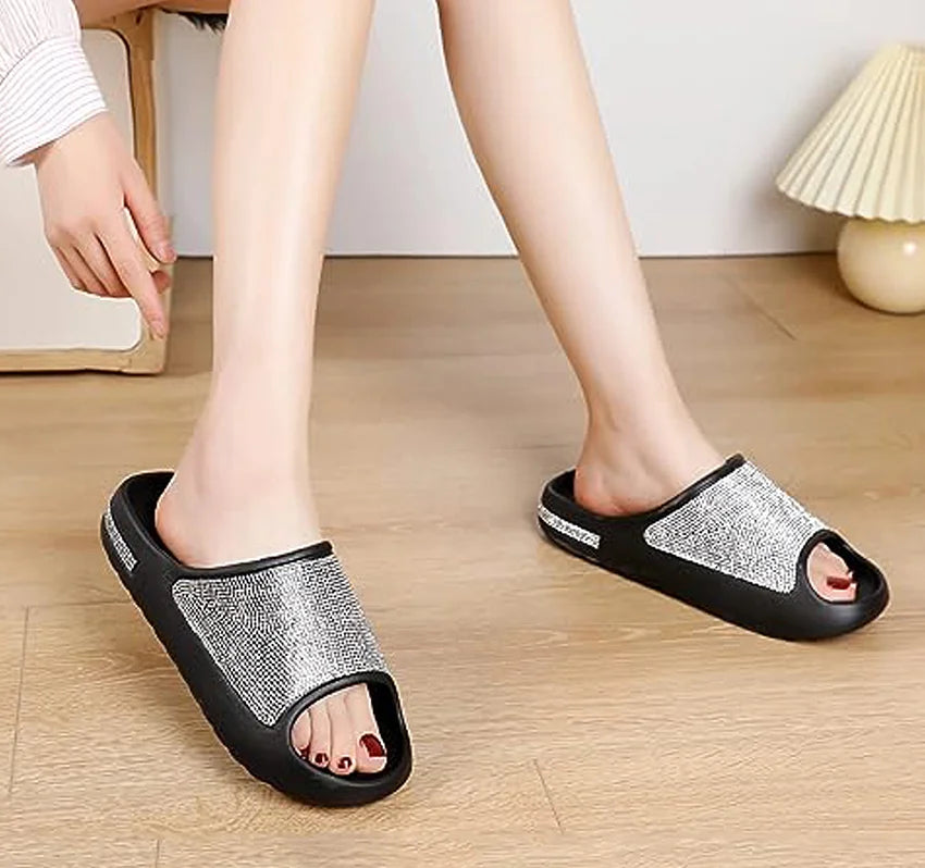 2023 women's/men new women's shoes with diamond face, thin flash thick bottom slippers sandals outdoor beach slippers 36-45