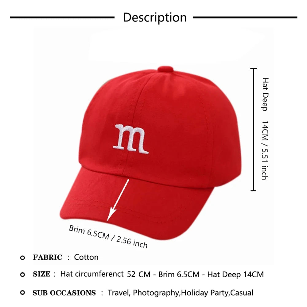 Children's Kid Baseball Cap for Girls Boy Hats Sunscreen Baby Hat Hip Hop M Letter Embroidered Kids Caps 1-6-8-12-15 Years