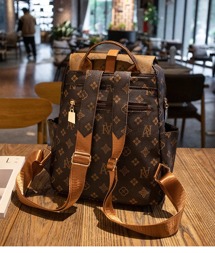 Retro Casual Shoulder Bag Large Capacity Schoolbag Backpack Ladies Printing Fashion Peplum Large Bag Unisex Waterproof