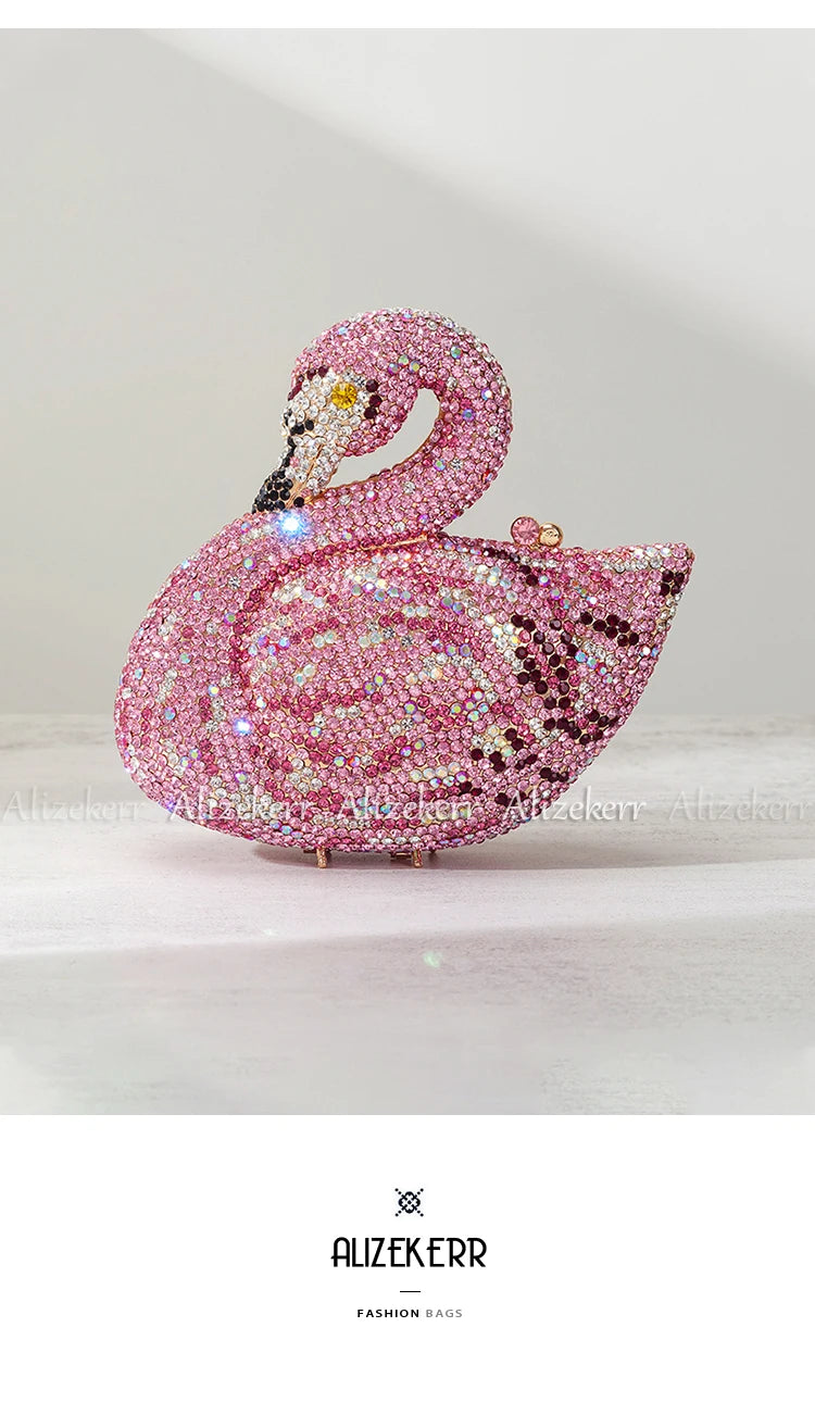 Alizekerr Swan Shaped Diamond Evening Bags New Gorgeous Sparkling Rhinestone Metallic Clutch Purses And Handbags Wedding Party
