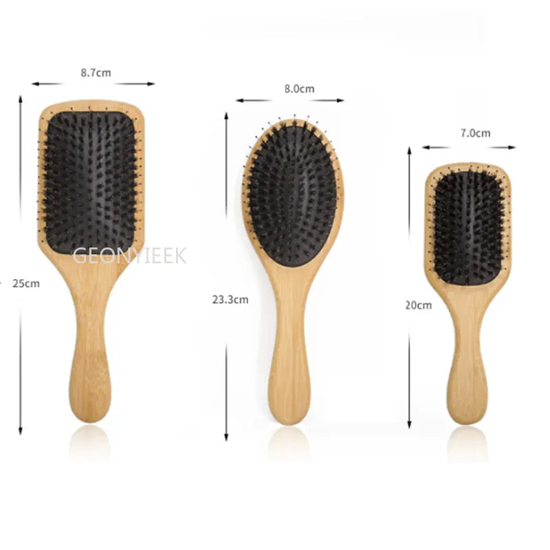 Hair Brush Natural Bamboo Handle Boar Bristles Anti-static Hair Scalp Paddle Hairbrush Gasbag Massage Comb Hair Care