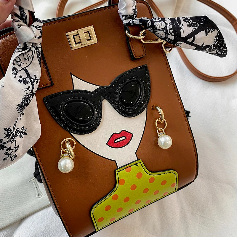 2023 Luxury Brand Hand Bags for Women High Quality PU Shoulder Bag Fashion Glasses Beauty Crossbody Bag Cute Purses and Handbags
