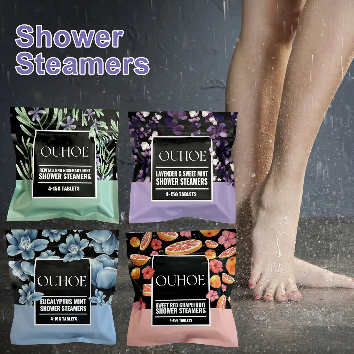 Shower Steamers 4Pcs Moisturizing Bath Water Color Tablets Lymphatic Slimming Foot Bombs Shower Bombs Self Care & SPA Relaxation