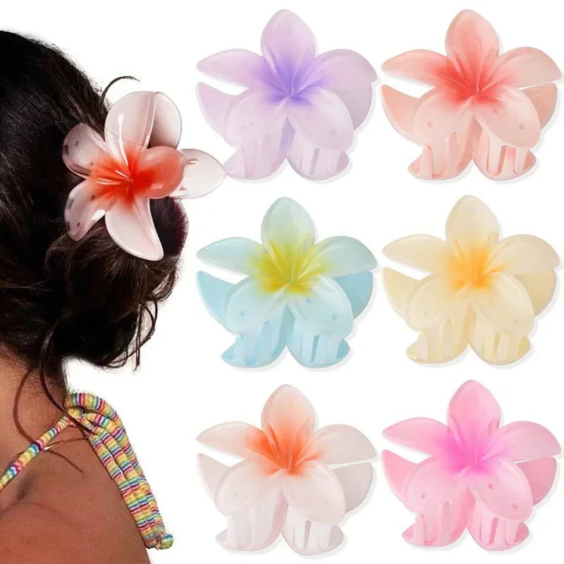 Summer Cute Gradient Flower Acrylic Hairpin Women's Sweet Ponytail Hairpin Shark Hairpin Hair Accessories