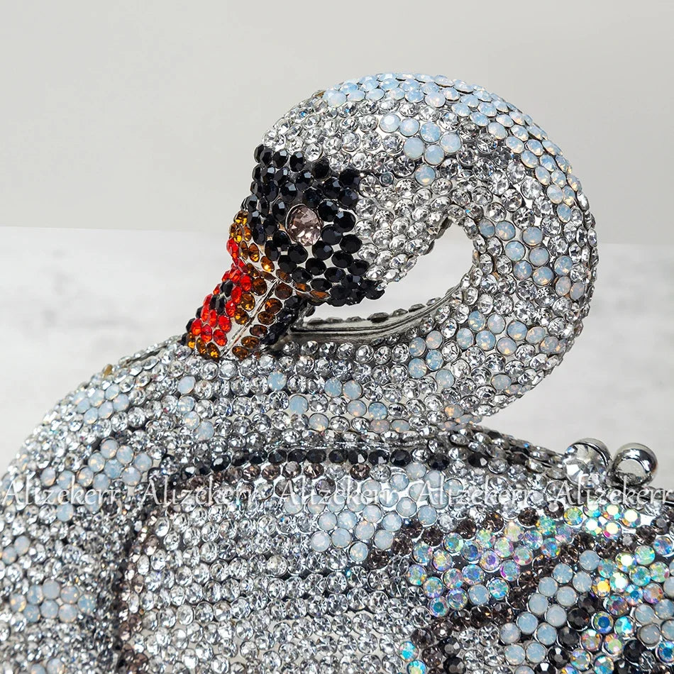 Alizekerr Swan Shaped Diamond Evening Bags New Gorgeous Sparkling Rhinestone Metallic Clutch Purses And Handbags Wedding Party
