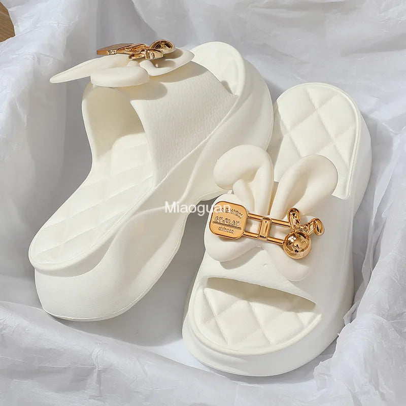 New Fashion Bowknot Women's Slippers Summer Women Slippers Indoor Outdoor Green Flip Flops Beach Shoe Home Non-slip EVA Slippers