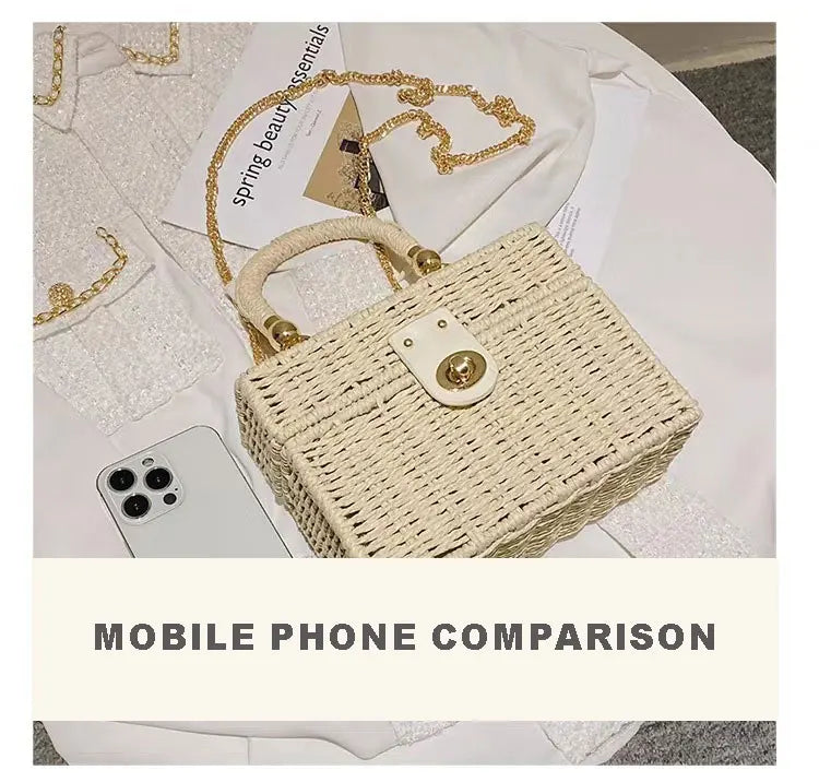 New rattan black straw Shoulder Bag Women hand-woven Messenger Bag Summer Beach Square box Straw Handbag For lady Bolsa Feminina