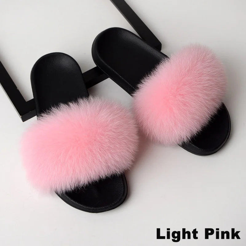 SARSALLYA Fur Slippers Women Real Fox Fur Slides Home Furry Flat Sandals Female Cute Fluffy House Shoes Woman Brand Luxury 2024