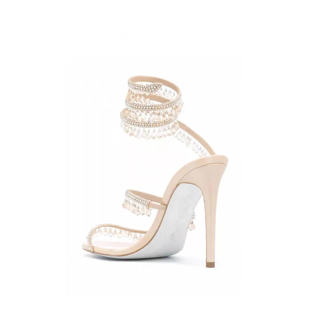 2025 Women's New Rhinestone Sandals Fashion Tassel Crystal Shoes Sexy Nightclub Banquet Party Twining Stiletto Women's Sandals