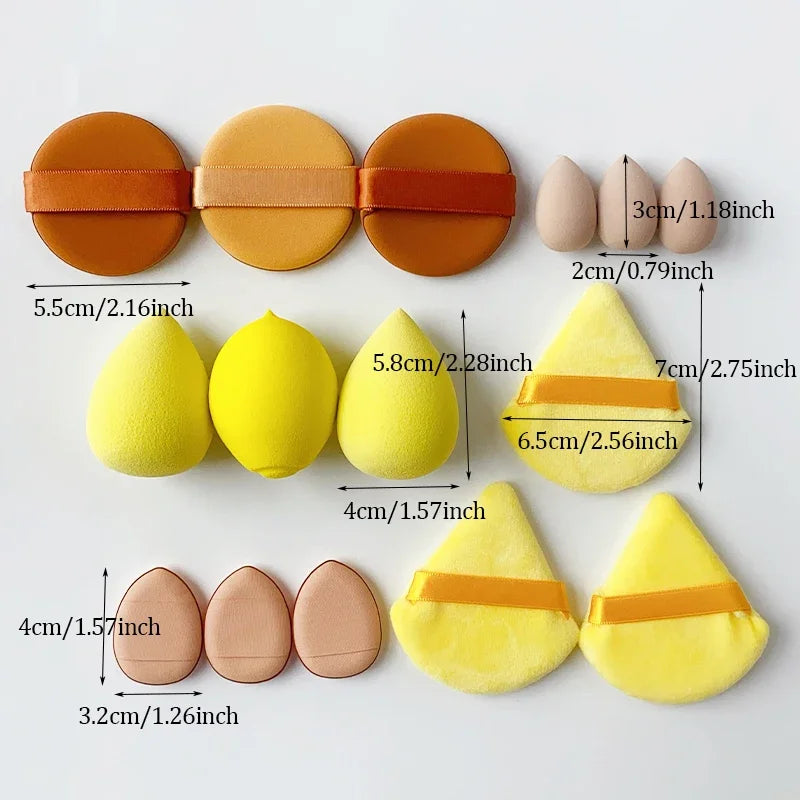 15Pcs/Set Makeup Sponge Kit Velvet Triangle Egg Finger Blending Applicator Puff Liquid Cream Powder Air Cushion Cosmetic Tool