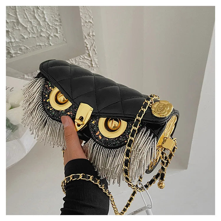 Cute Owl Bags for Women 2024 New Luxury Designer Handbag Fashion Tassel Crossbody Bag Leather Animal Print Shoulder Bag Woman