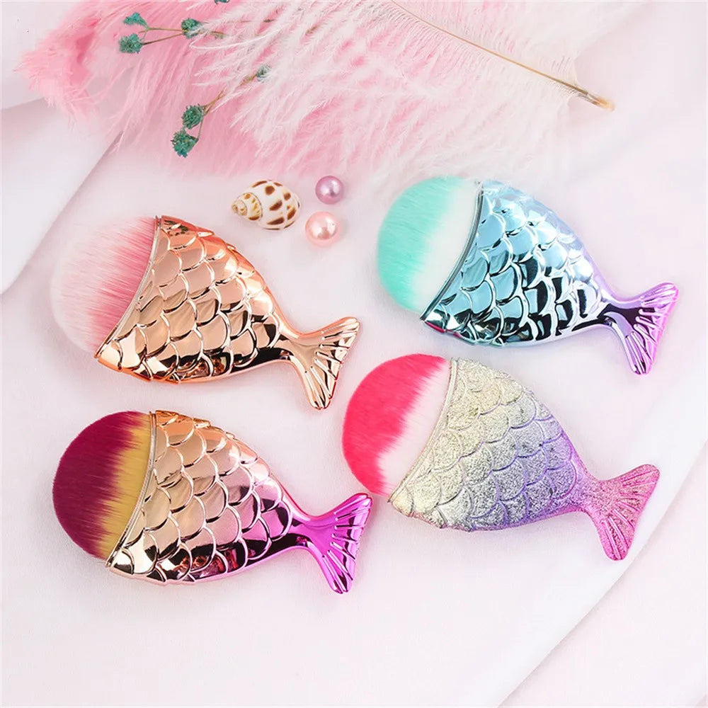 Colorful Fish Tail Shape Nail Brush Soft Cleaning Dust Powder Manicure Care Tool Mermaid Tail Beauty Make Up Tools Accessories