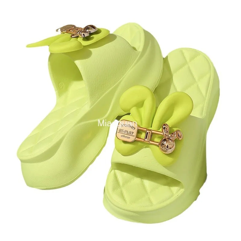 New Fashion Bowknot Women's Slippers Summer Women Slippers Indoor Outdoor Green Flip Flops Beach Shoe Home Non-slip EVA Slippers
