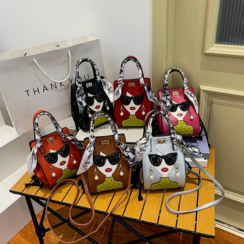 2023 Luxury Brand Hand Bags for Women High Quality PU Shoulder Bag Fashion Glasses Beauty Crossbody Bag Cute Purses and Handbags