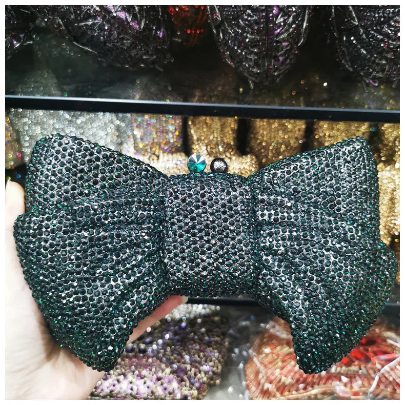 Best Design Bow Shape AB Rhinestone Purse Women Handbag Evening Clutch Bags High Quality Lady Diamond Crystal Party Wedding Bag