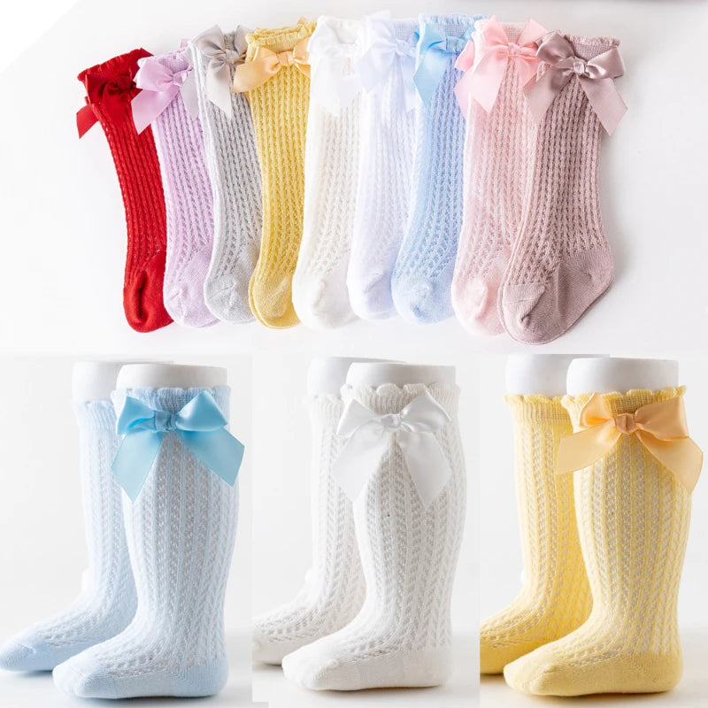 9-Color Spring Summer Baby Socks Big Butterfly Net Eye Tube Socks Knee Length Loose Mouth Children Girl  Socks