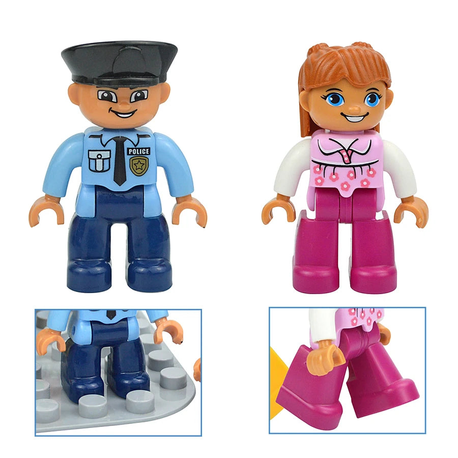 Big Size Figures Building Block Doll Family Farmer Pirate Worker Doctor Policemen Large Brick Compatible Build House Duploes Toy