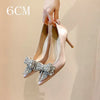 2025 Spring And Summer New Women's Shoes Fashion Shallow Women's Bow Pumps Classic Pointy Rhinestone High Heels