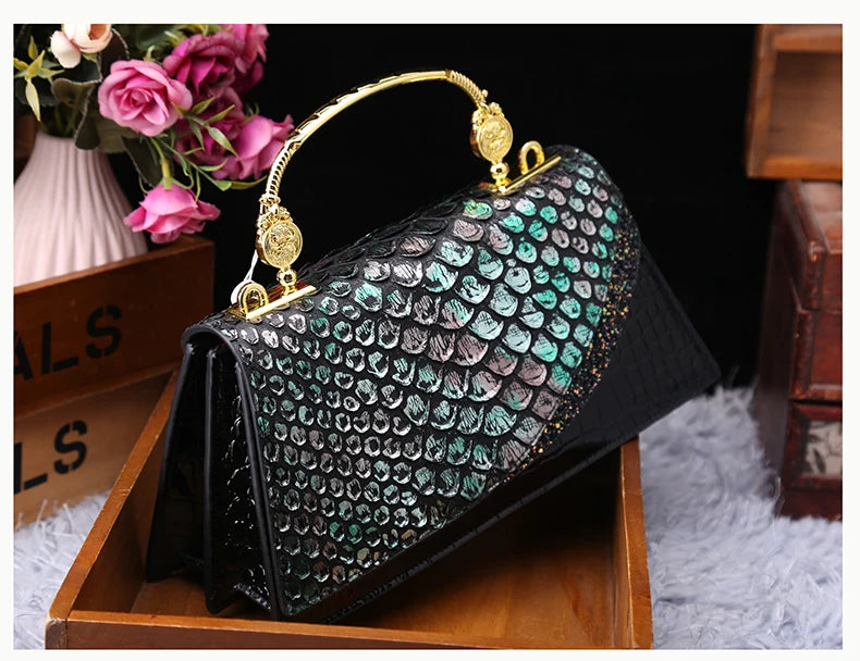 Fashion Brand Genuine Leather Women's Handbags 2024 New Crocodile Pattern Shoulder Crossbody Bag Lady Party Messenger Shell Bags