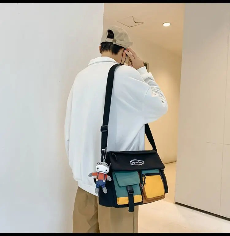 Nylon Crossbody Bags for Women Men Fashion Canvas Handbags Shoulder Bag Students School Book Messenger Bag with Mutiple Pockets