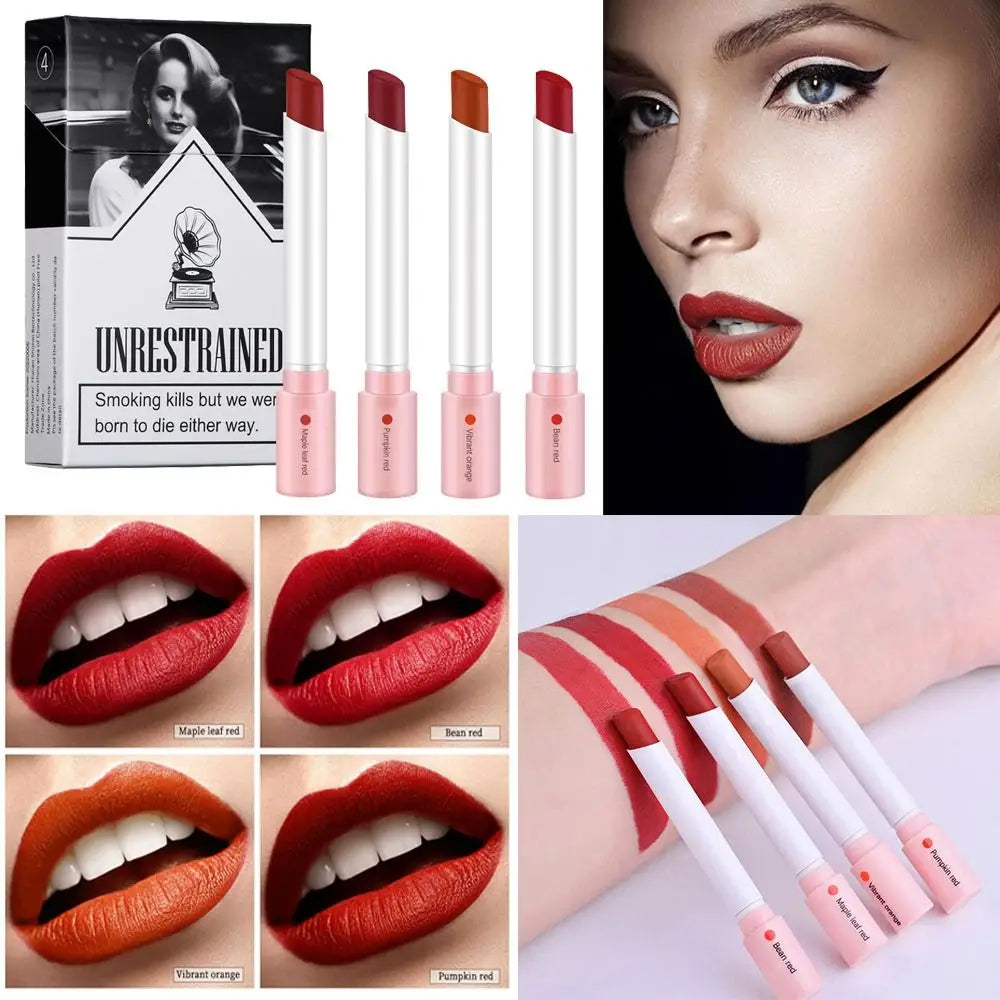 4 Colors Creative Cigarette Lipstick Set Matte Long Lasting Waterproof