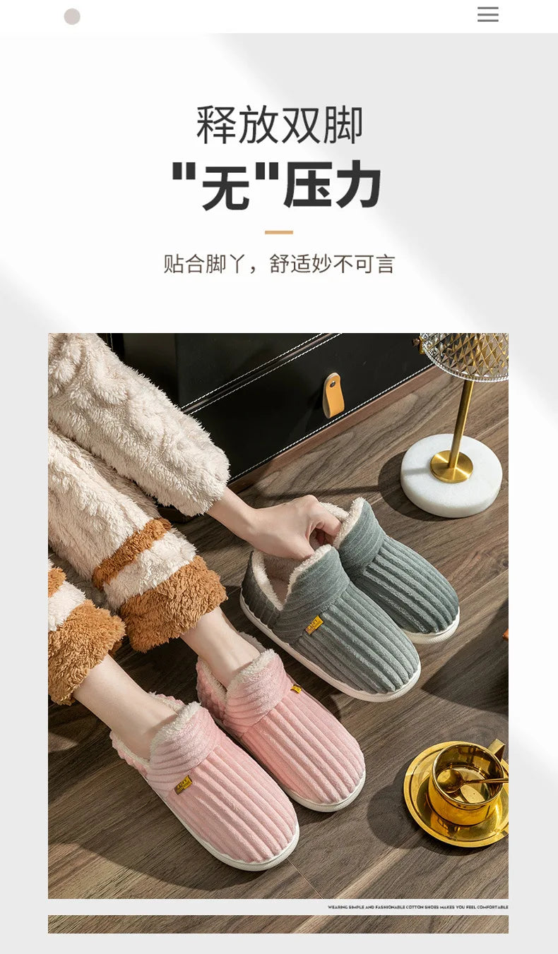 Bebealy New Fur Man Slippers For Women Winter Fluffy Plush Home Cotton Slippers Female Indoor Outdoor Fuzzy Cozy Cotton Shoes