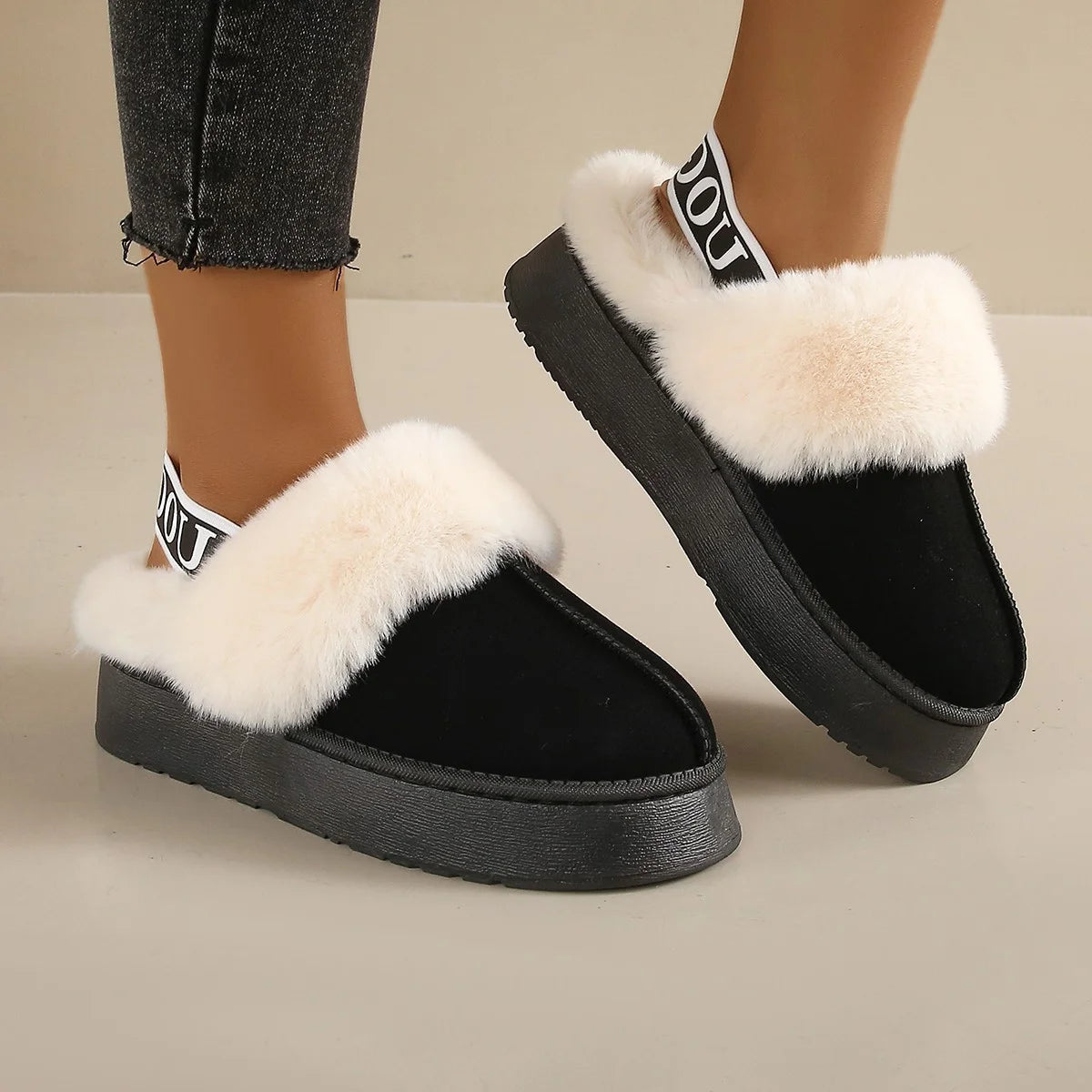 Slippers Women Winter 2024 New Fur Short Plush Warm Flats Slippers Platform Shoes Outdoor Leisure Fashion Slip-on Ladies Shoes