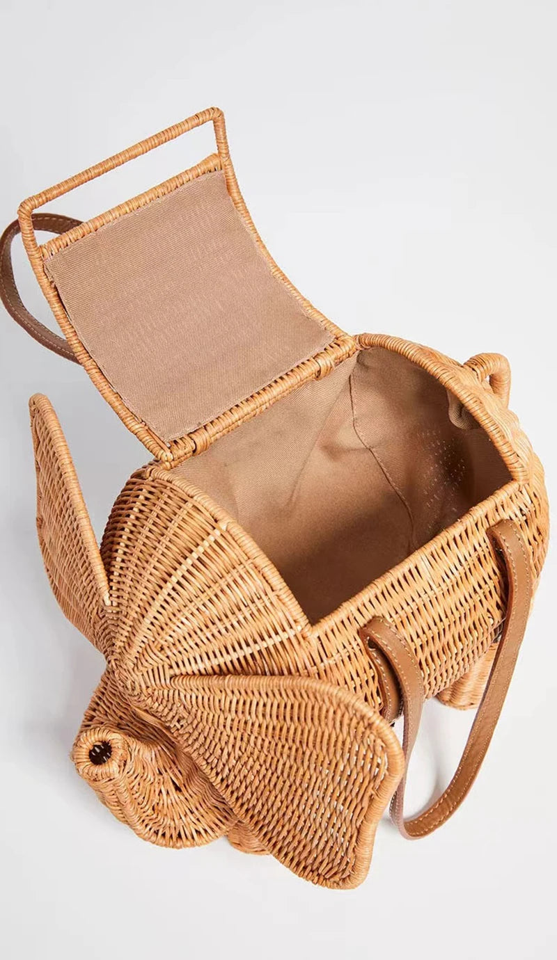 Summer New  Large Capacity Women's Bags Seaside Holiday Rattan Elephant Handbag Simple Personality Hand-woven Bags Makeup Bag
