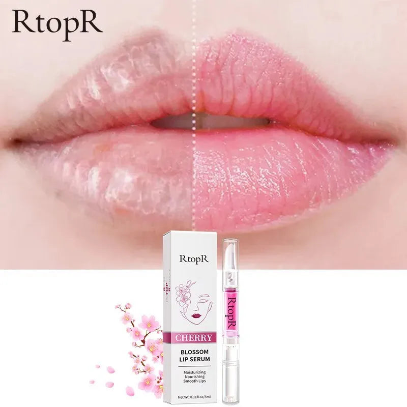 RtopR Cherry Blossom Lip Serum Mask Dry Crack Peeling Repair Reduce Lip Fine Lines Essence Moisturizing Beauty Care 3ml