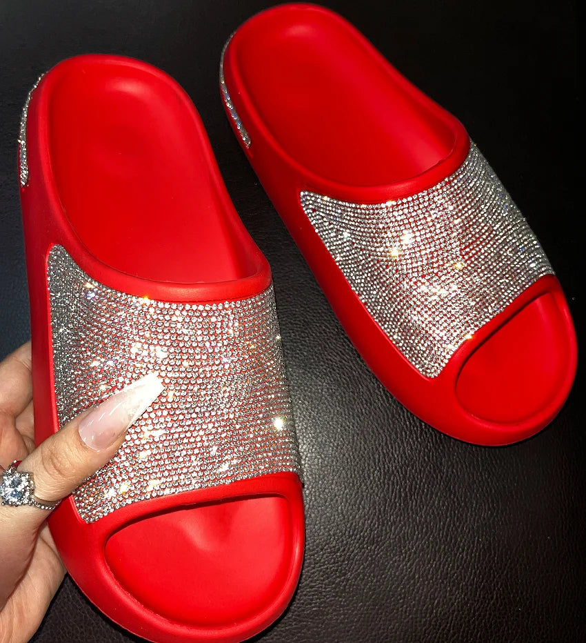 2023 women's/men new women's shoes with diamond face, thin flash thick bottom slippers sandals outdoor beach slippers 36-45