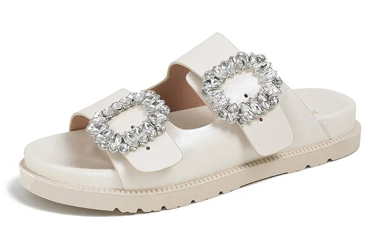 pearl rivets thick bottom women slippers crystal beading flip flops lace band platform sandalias mujer pearl slides big size 43